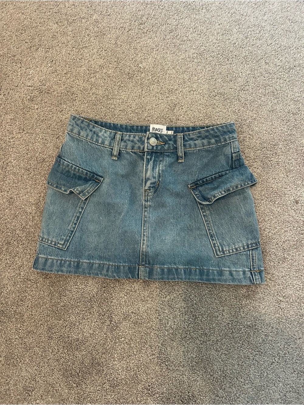 Blank NYC Medium Blue Denim Mini Skirt with Cargo Pockets